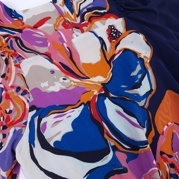 Maeve Anthropologie Blue Pink Orange Floral Silk Dress Sz S - Picture 14 of 16